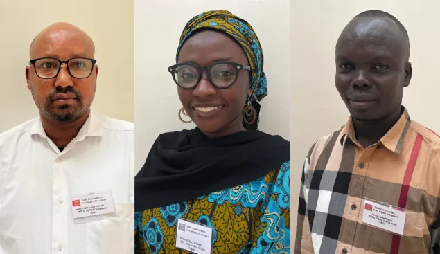 From left to right, Addisu Alebachew, Ethiopian Red Cross Society, Halimah Oyiza Momoh, Nigerian Red Cross Society, and Arike Moses, South Sudan Red Cross Society.