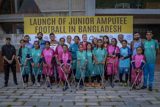 Participants and the team behind the  Bangladesh Junior Amputee Football Programme 2025