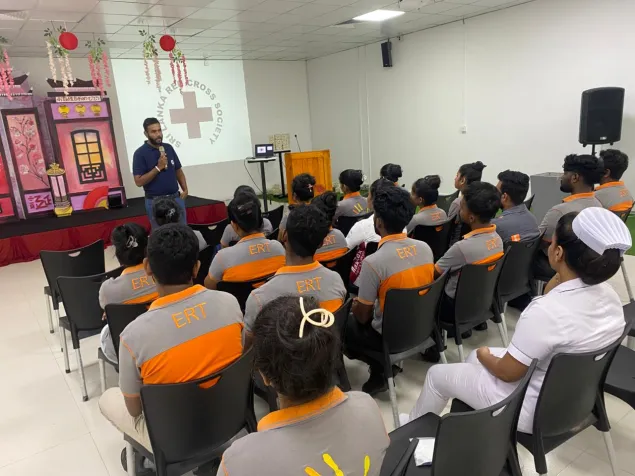 A session on emergency response conducted by the SLRCS in Koggala, Sri Lanka.