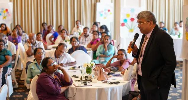 Hon. Minister of Justice and National Integration speaking to families of missing persons at the 2nd National Conference for Families of Missing Persons held in June 2025 in Colombo.