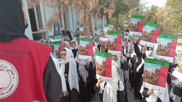 An ARCS volunteer providing RASB session for 50 school students in Saripal province Sayedabad area.