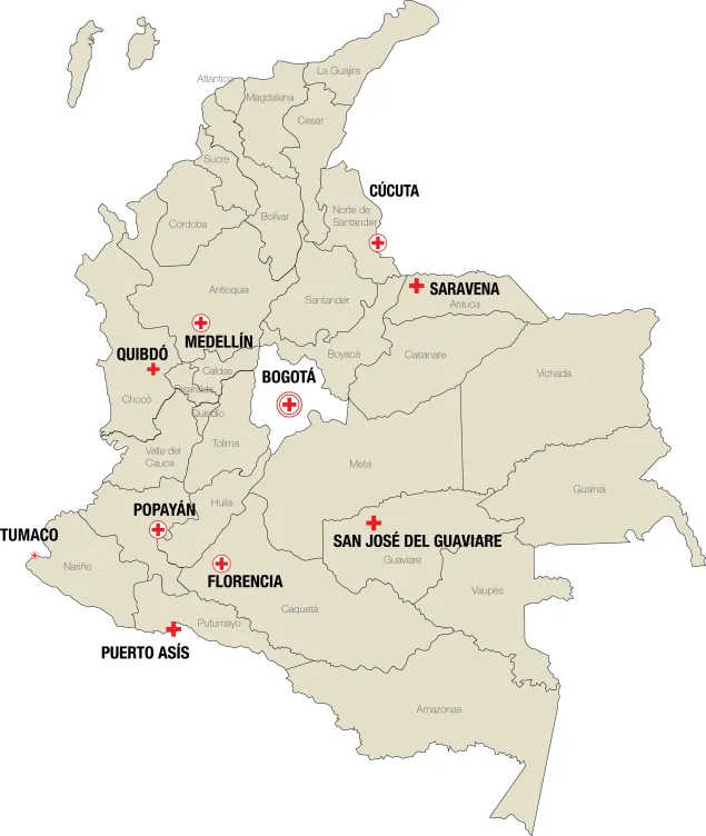 Mapa de Colombia con la nueva zona operacional