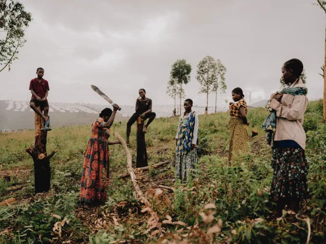 Congolese refugees collect firewood on the outskirts of Busuma camp in Burundi.