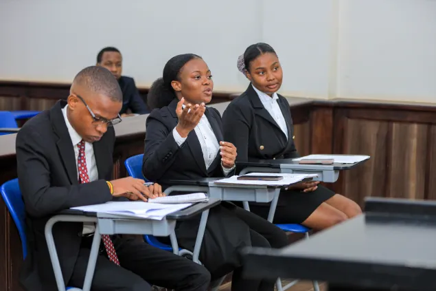 Makerere University law students presenting during the role play session. Photo Credit: Patrick/URCS