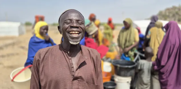 Buba Zadvab- 64, living in an internally displaced persons camp in Gwoza, expressing Joy at a water point rehabilitated by the ICRC, happy that he will no longer travel long distances in search of water.