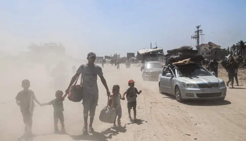 Civilians flee their homes in eastern Khan Younis, Gaza, 22 July 2024