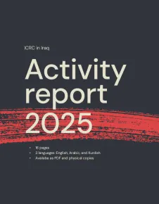 Mockups of the 'Activity Report, Iraq 2025,' showing a professional design with the title prominently displayed on the cover.