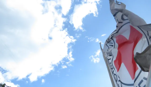 A flag of the International Committee of the Red Cross (ICRC).