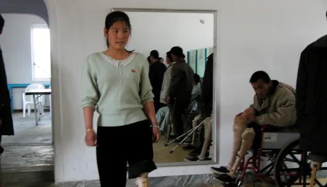Songrim, 30 km from Pyongyang. Physical rehabilitation centre, learning to walk again.
