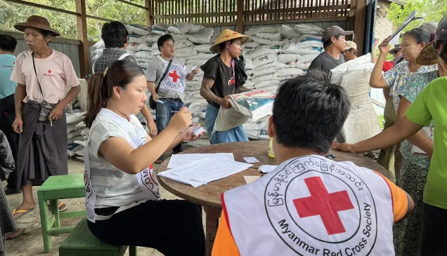 The ICRC works with the Myanmar Red Cross Society (MRCS) to deliver assistance to remote areas.