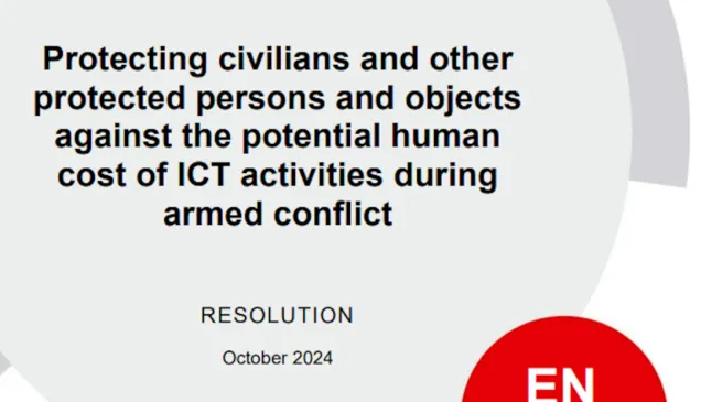 Cover page of the resolution on protecting civilians and other protected persons and objects against cyber harm