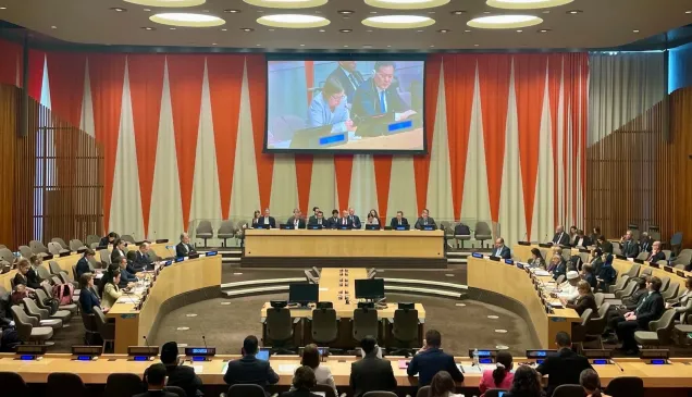 ICRC President Mirjana Spoljaric delivers remarks on 29 April 2025 at a meeting on the Global Initiative to Galvanize Political Commitment to International Humanitarian Law convened by France at the United Nations in New York.