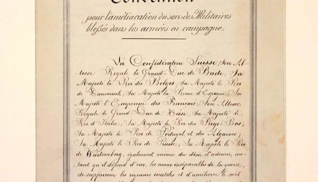 Primera página del Primer Convenio de Ginebra del 22 de agosto de 1864.