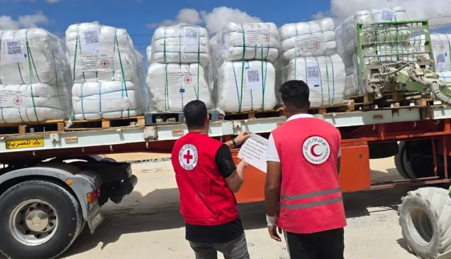 ICRC ERC offloading aid to Gaza in AlArish Egypt