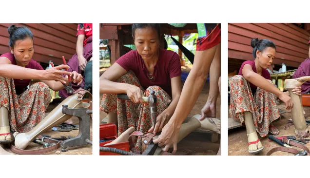 Ma San San Maw repara una prótesis.