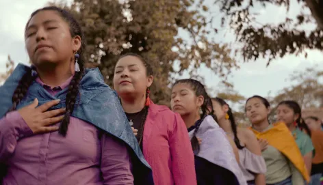Una fila de jóvenes mujeres trenzadas.