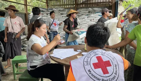 The ICRC works with the Myanmar Red Cross Society (MRCS) to deliver assistance to remote areas.