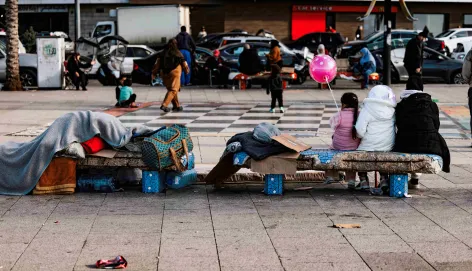 Displaced people sleep on Beirut's seaside Corniche in Beirut, Lebanon, on March 6, 2026