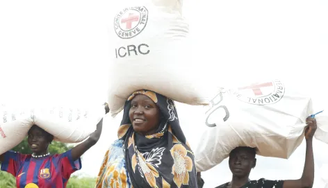South Sudan. More than ten thousand people who have fled armed conflict in Sudan receive food and essential household items from the ICRC. 