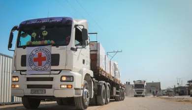 A consignment of vital intensive care equipment and supplies was delivered to Gaza’s hospitals by the ICRC to get Gaza ready to cope with a wider outbreak of COVID-19. The donation included a ventilator, patient monitors, defibrillators, suction devices and pumps. Photographer: Mahmoud Mashharawi