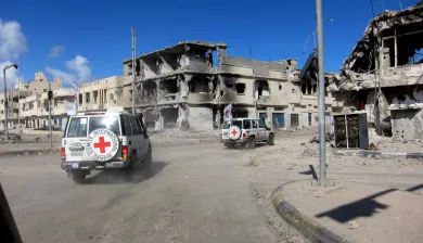 Sirte, Libya (2011). Massive destruction following weeks of heavy fighting. Younes El Shalwi/ICRC