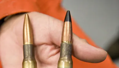 12.7 mm x 99mm bullets: full-metal-jacket at left and semi-jacketed at right. Marko Kokic/ICRC