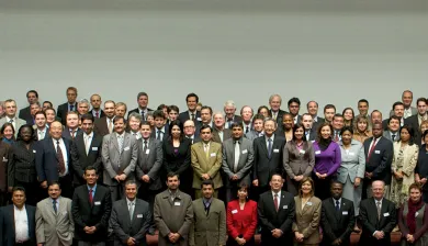 Geneva, International Conference Center Geneva (CICG). Third universal meeting of National Committees for the implementation of international humanitarian law. Group photo.