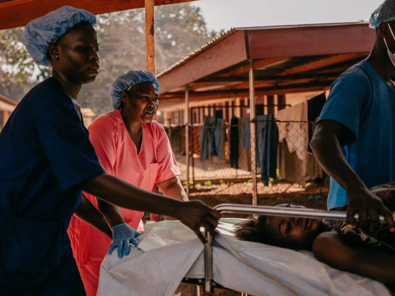 Nadege Benezon is taken to the operating theatre at Kaga-Bandoro Hospital for an emergency caesarean.