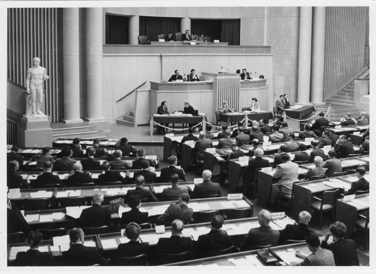 Ginebra, Suiza, agosto de 1949. Edificio electoral. 