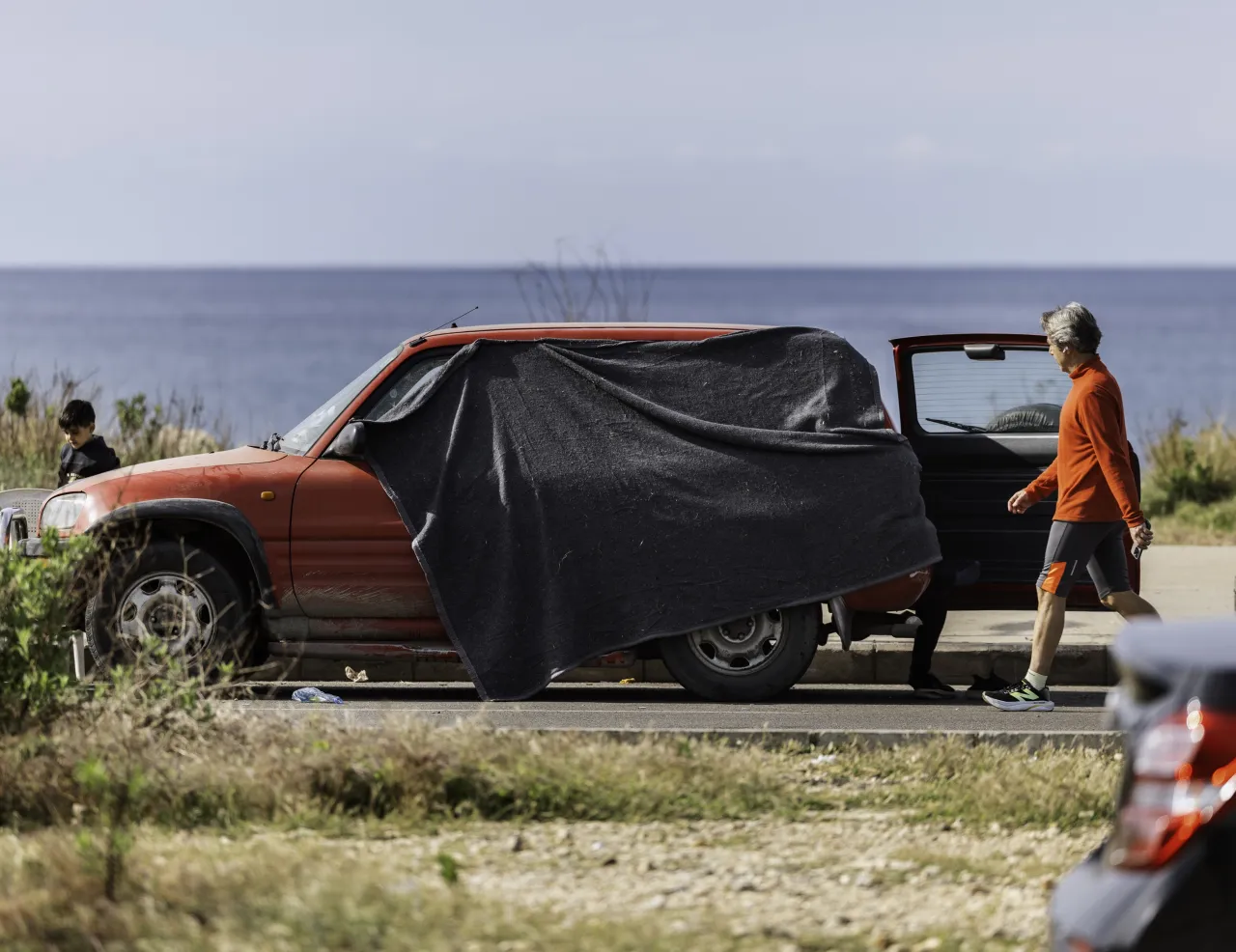 Displaced people sleep on Beirut's seaside Corniche in Beirut, Lebanon, on March 6, 2026, after fleeing southern Lebanon and Beirut's southern suburbs, with many saying they believe the waterfront is safer. 