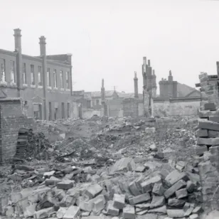 Korean War 1950-1953. Seoul. Street destroyed by bombing.