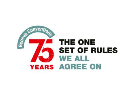ICRC GC75 logo GC75 logo saying "Geneva Conventions, 75 Years. The one set of rules we all agree on"