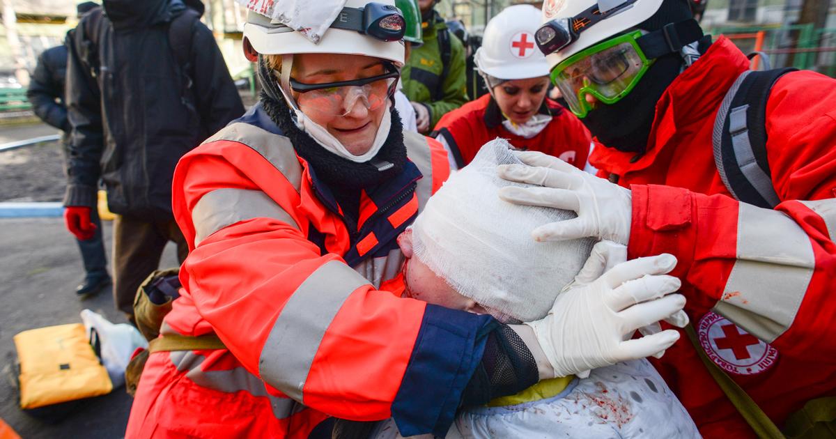 Ukraine Ukrainian Red Cross firstaiders in action International