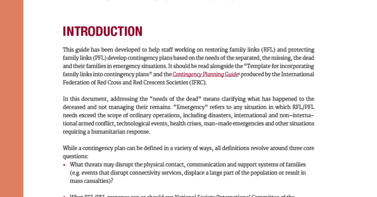 Guide to Incorporating Family Links Into Contingency Plans ...