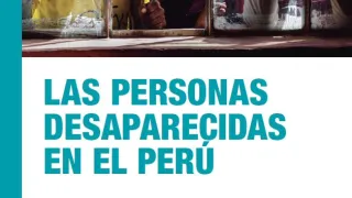 Folleto "Las personas desaparecidas en el Perú", muestra la fotografía de tres niños observando a través de una ventana.