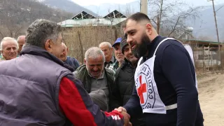 Meeting villagers in Nerkin Hand during the certificate handover.