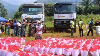 Photo d'une distribution d'assistance du CICR au Sud-Kivu, RD Congo