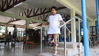 Ma Myint Myint Khaing during physiotherapy at the Hpa-an Physical Rehabilitation Centre.