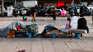 Displaced people sleep on Beirut's seaside Corniche in Beirut, Lebanon, on March 6, 2026
