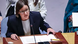 ICRC President Mirjana Spoljaric addresses the UN Security Council during an open debate on the Protection of Civilians in Armed Conflict, New York, 20 May 2026.