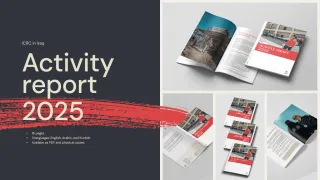 Mockups of the 'Activity Report, Iraq 2025,' showing a professional design with the title prominently displayed on the cover.