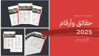نماذج لنشرة "حقائق وأرقام - العراق 2025"، تُظهر تصميمًا احترافيًا مع عرض العنوان بشكل بارز على الغلاف.