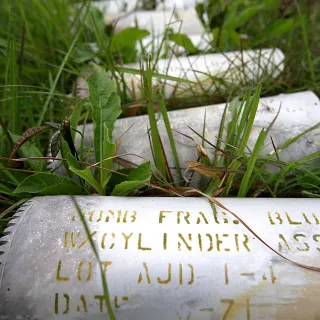 ICRC_Phonsavan, Xieng Khouang province, UXO Lao field office. Cluster munitions still intact in their cases, which failed to explode. Photographer : HOLMES, Jim