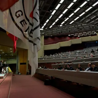 Geneva, International Conference Center Geneva (CICG). Third universal meeting of National Committees for the implementation of international humanitarian law. Speech of Philip Spoerri,