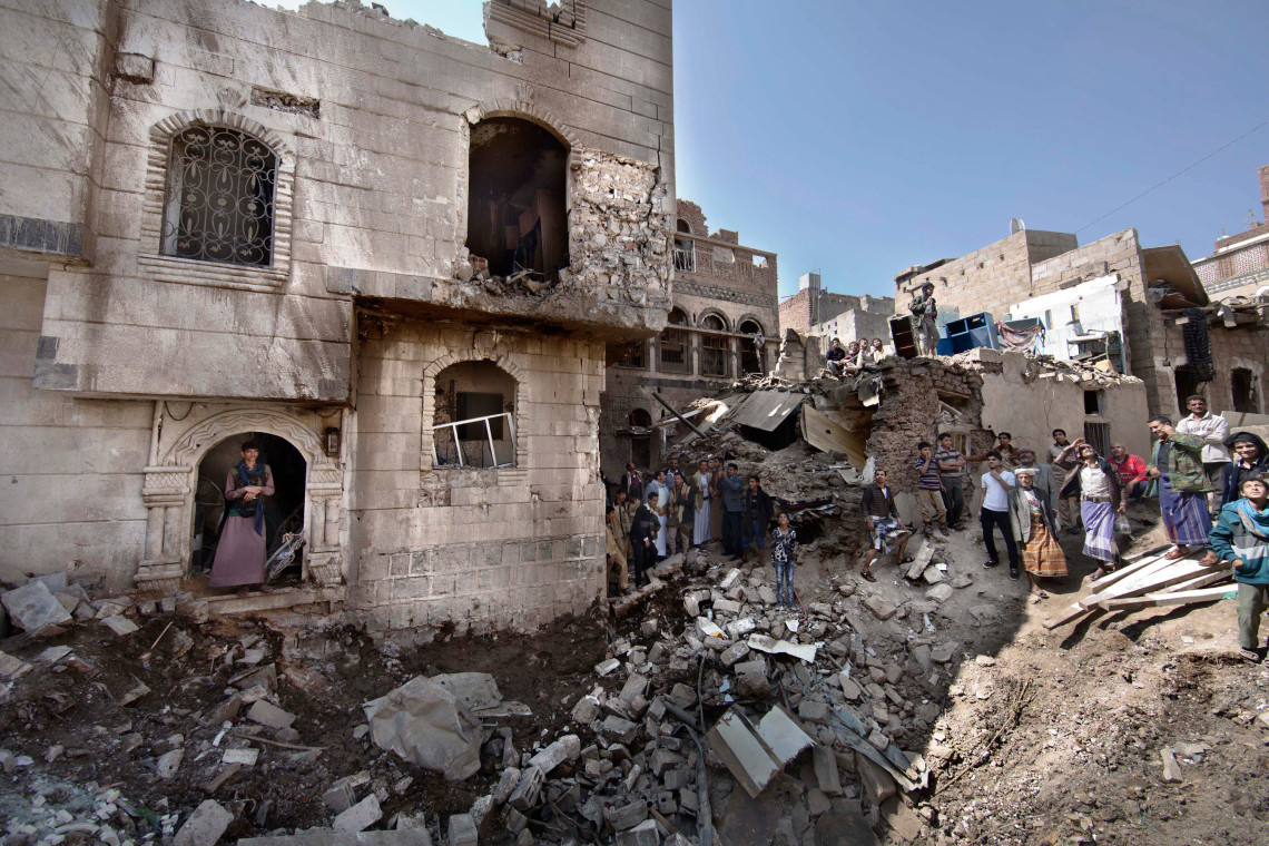 Photograph taken from the work of the 2018 winner of the ICRC's Visa d'or humanitaire. Sanaa (Yemen), October 2017. Twelve bombed houses were destroyed. Civilians buried under the rubble. Copyright Véronique de Viguerie
