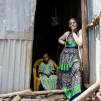 Tabir Gebreyohannes, next to her daughter who was a UXO victim