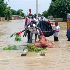 Nigerian Red Cross volunteers help to rescue victims of the Maiduguri floods.