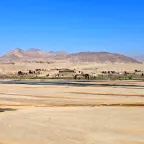 A landscape view of a drying Kabul River flowing towards Jalalabad province