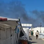 Photo from the Red Cross Field Hospital in Rafah, Gaza. Smoke in the background