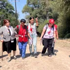 Mine victim with ICRC staff and AzRCS volunteers